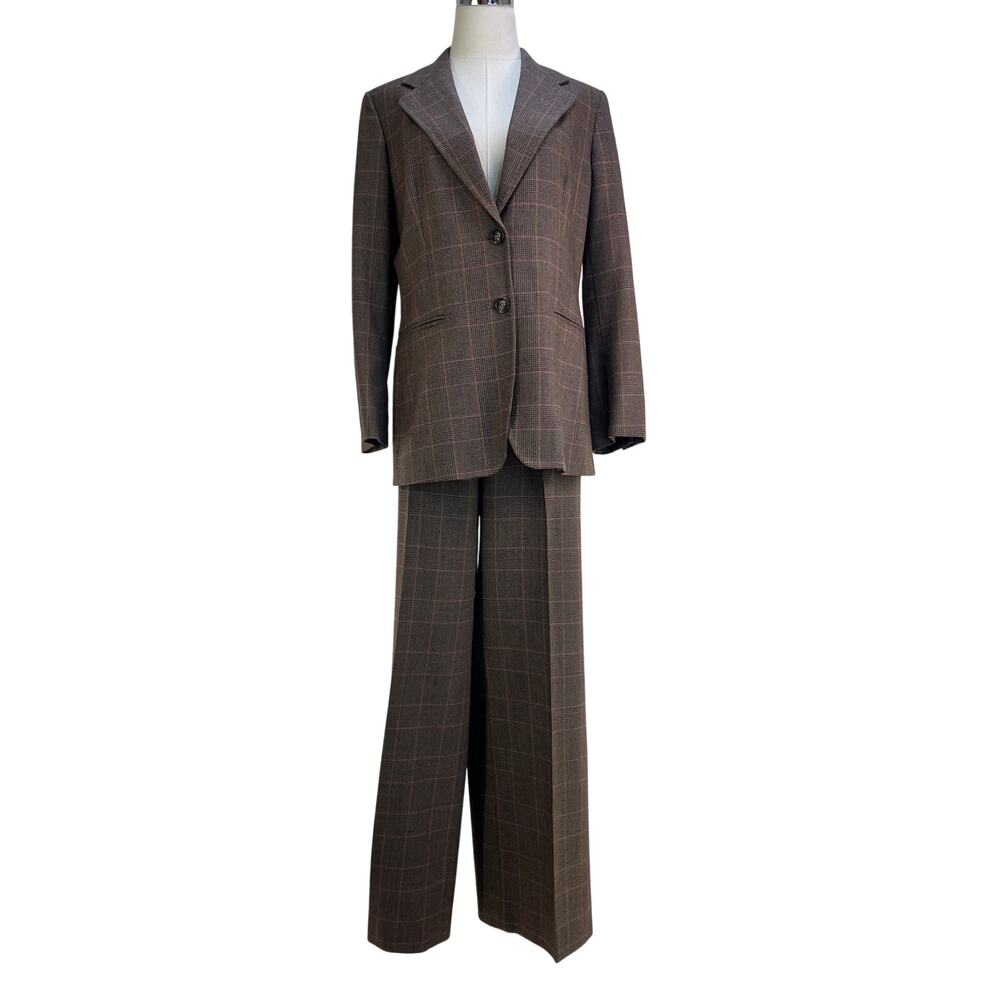 Maxmara Brown Wool Check Houndstooth Suit Set